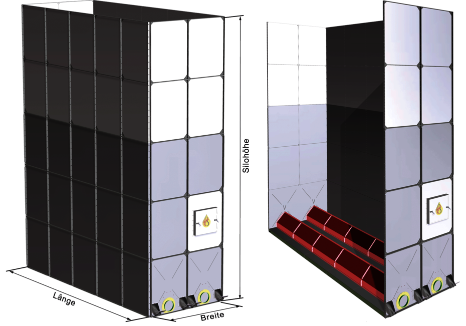 Grund- & Erweiterungszelle Rechtecklagersilo mit Fließboden für pneumatische Restentleerung