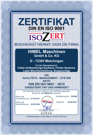 HIMEL Zertifikat DIN EN ISO 9001