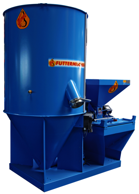 HIMEL Kompaktmischer FM 851 850kg und 2,2 kW Antrieb mit Schrotmühle SC100 7,5kW und Rundlochsieb