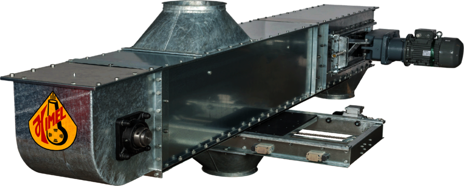 Trogkettenförderer HSR 60 mit Einlauf und motorbetriebener Auslaufschieber