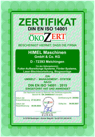 HIMEL Zertifikat DIN EN ISO 14001